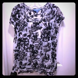 Black rose over white blouse NWOT